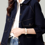 Fashionable Folded Collar Denim Jacket - liwisi