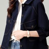 Fashionable Folded Collar Denim Jacket - liwisi
