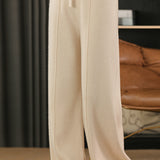 High Waist Drawstring Plain Knit Wide Pants - 4 Colors Available