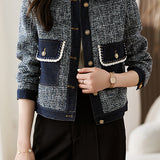 Elegant Denim Patchwork Chanel-inspired Boucle Coat