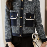 Elegant Denim Patchwork Chanel-inspired Boucle Coat