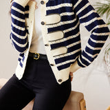 Fashionable Round Neck Striped Knit Cardigan
