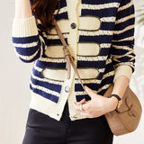 Fashionable Round Neck Striped Knit Cardigan