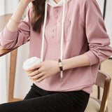 Casual Minimalist Color Block Button Detail Hoodie in 4 Colors
