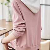 Casual Minimalist Color Block Button Detail Hoodie in 4 Colors