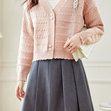 V-Neck Textured Knit Jacquard Cardigan