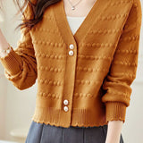 V-Neck Textured Knit Jacquard Cardigan