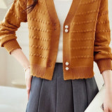 V-Neck Textured Knit Jacquard Cardigan