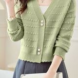 V-Neck Textured Knit Jacquard Cardigan