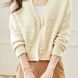 V-Neck Textured Knit Jacquard Cardigan
