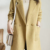 Minimalist Mid-Length Houndstooth Wool Coat