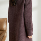 Minimalist Mid-Length Houndstooth Wool Coat