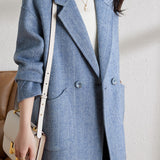 Minimalist Mid-Length Houndstooth Wool Coat