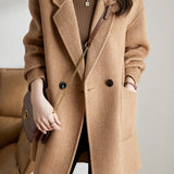 Minimalist Mid-Length Houndstooth Wool Coat