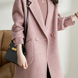 Minimalist Mid-Length Houndstooth Wool Coat