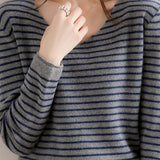 Striped Contrast V-Neck Knit Top - 6 Colors Available