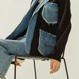 Fashion Patchwork Fringe Denim Knit Jacket