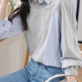 Casual Patchwork Striped Sweatshirt