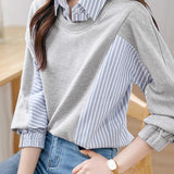 Casual Patchwork Striped Sweatshirt