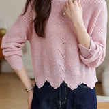 Fashionable Floral Hollow Out Knit Sweater