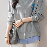 Loose Grey Faux Two-Piece Hoodie