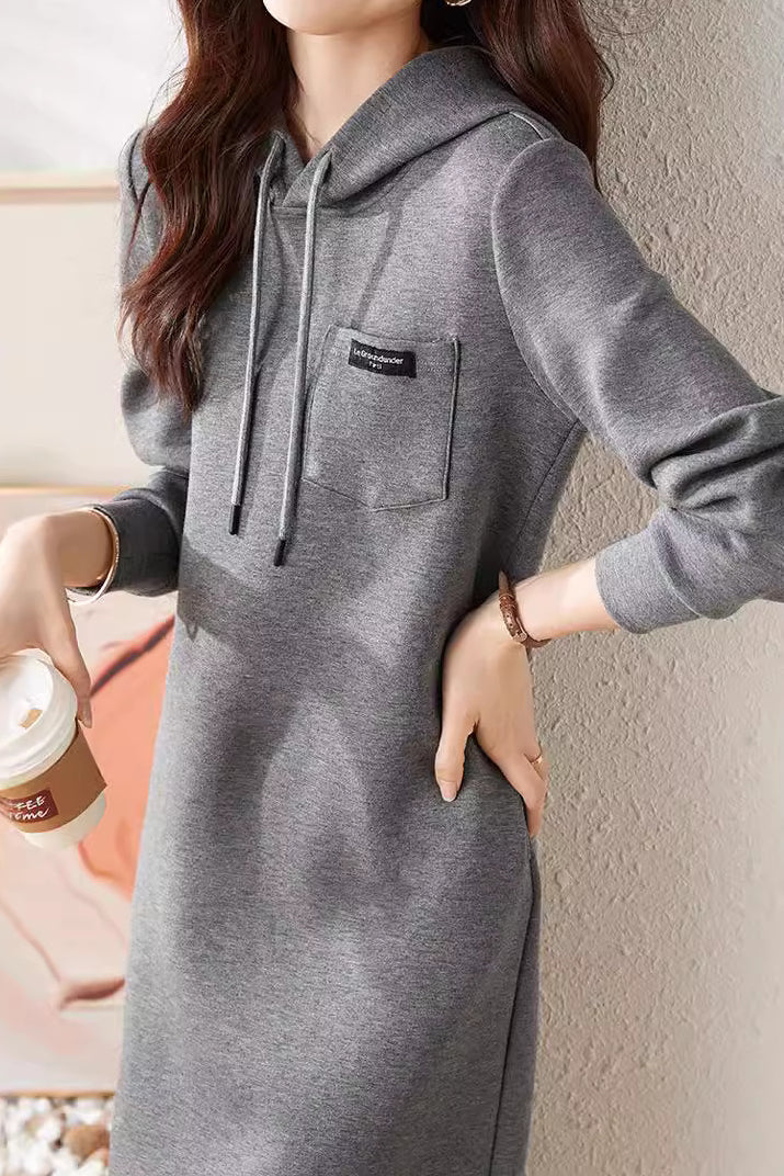 Loose Casual Gray Hooded Dress - liwisi