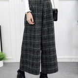 High-Waisted Casual Wool Wide-Leg Trousers