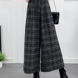 High-Waisted Casual Wool Wide-Leg Trousers