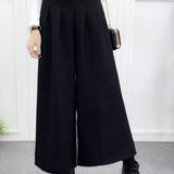 High-Waisted Casual Wool Wide-Leg Trousers