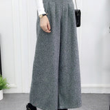 High-Waisted Casual Wool Wide-Leg Trousers