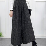 High-Waisted Casual Wool Wide-Leg Trousers