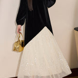 Color Block Black Velvet Dress