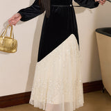 Color Block Black Velvet Dress