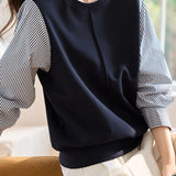Striped Panel Round Neck Sweatshirt