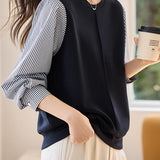 Striped Panel Round Neck Sweatshirt