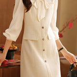 Elegant Bow Elegant Temperament Knitted Dress