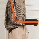 Contrast-color high-neck knitted sweater