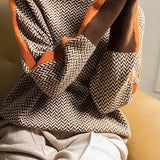 Contrast-color high-neck knitted sweater