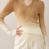 V-neck gradient slim knitted top