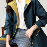 Color-blocking mid-length windbreaker