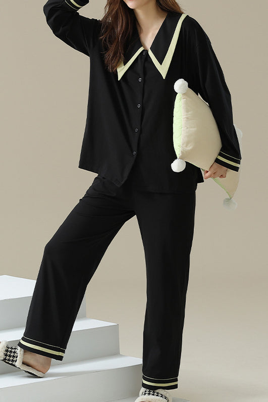 French-collar pure cotton women's loungewear set - liwisi