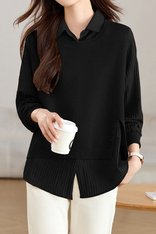 Spliced Fake Two-piece Knitted Shirt - liwisi