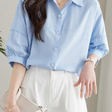 Solid-color Loose Mid-length Sleeve Shirt
