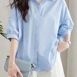 Solid-color Loose Mid-length Sleeve Shirt