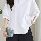 Solid-color Loose Mid-length Sleeve Shirt