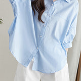 Solid-color Loose Mid-length Sleeve Shirt