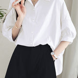 Solid-color Loose Mid-length Sleeve Shirt