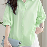 Solid-color Loose Mid-length Sleeve Shirt
