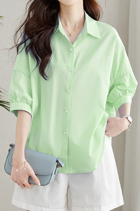 Solid-color Loose Mid-length Sleeve Shirt - liwisi