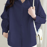 Solid-color Loose Mid-length Sleeve Shirt